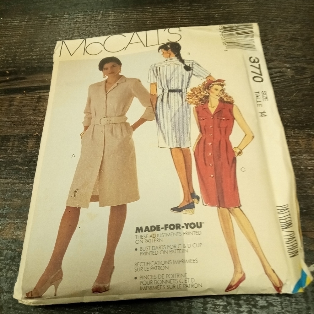 Vintage McCall's Sewing Pattern 3770 Women's Dress Size 14